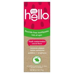 hello Fresh Watermelon Fluoride Free Kids Toothpaste, 4.2 Oz Tube Exp 11/26